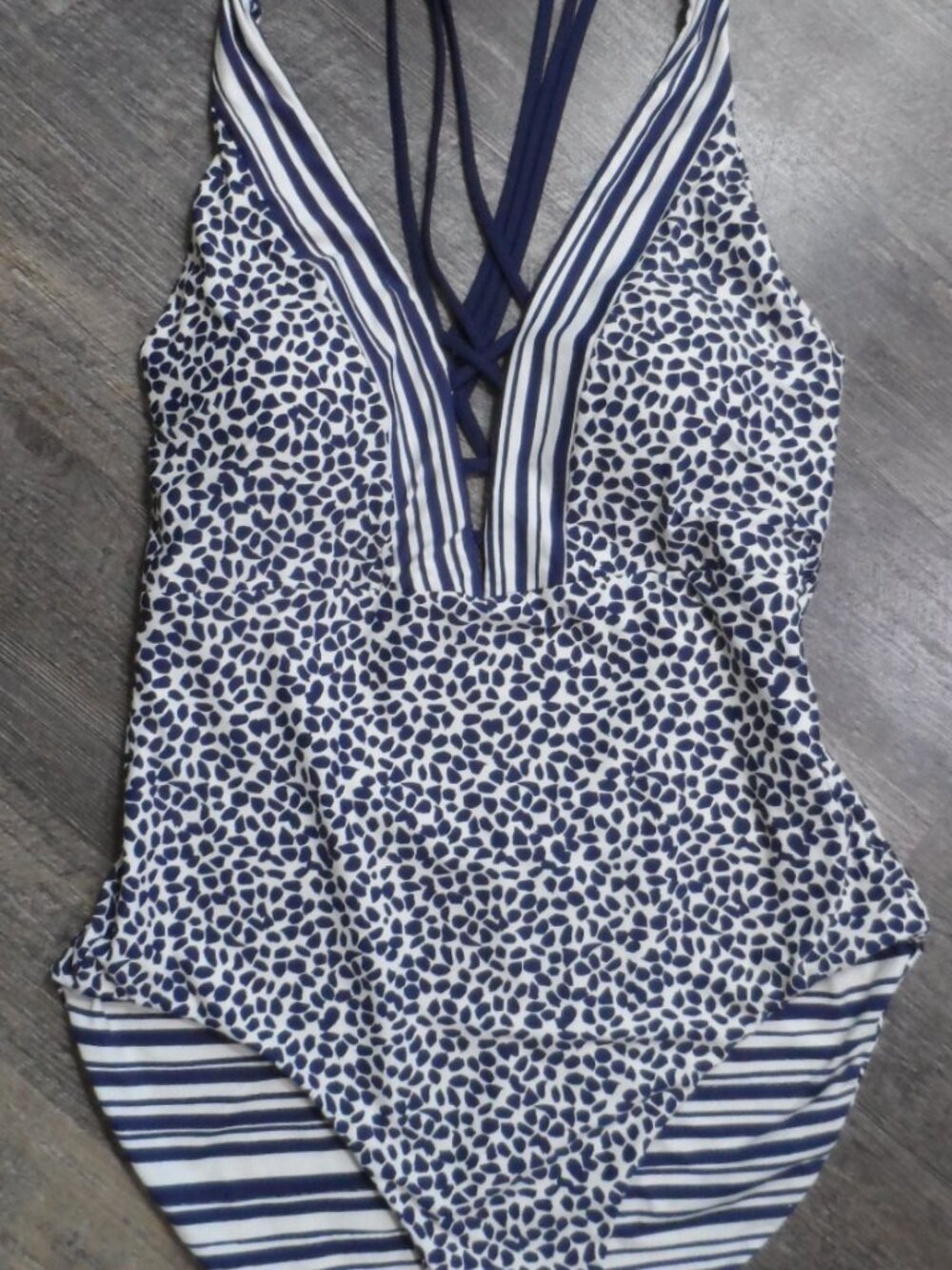 NWT Swimsuit La Blanca One-Piece Reversible Navy Blue & White Sz 14